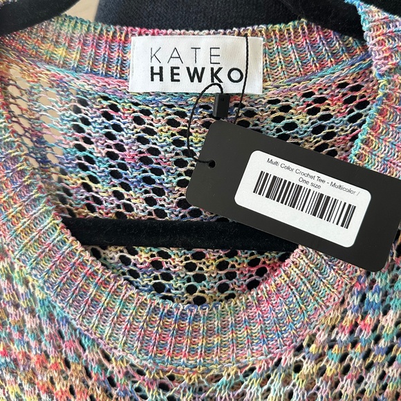 NWT KATE HEWKO Multicolour Crochet Sheer Tee with Side Slits- One Size Fits Most - Picture 14 of 16